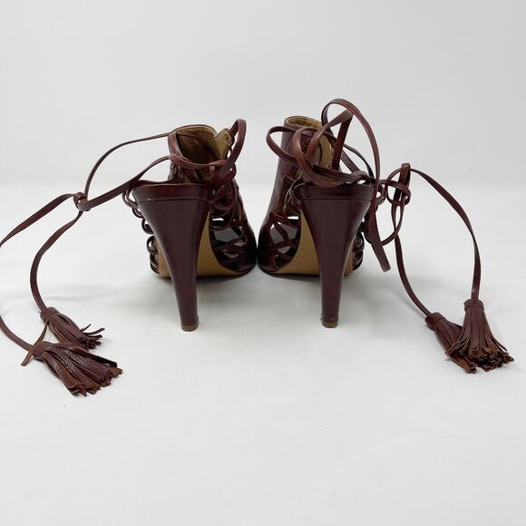 Banana Republic Womens 6.5 Brown Leather Deborah Lace Up Heels Cognac Gladiator - Picture 8 of 12